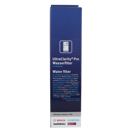 Front of the blue Bosch 11032518 UltraClarity Pro water filter box