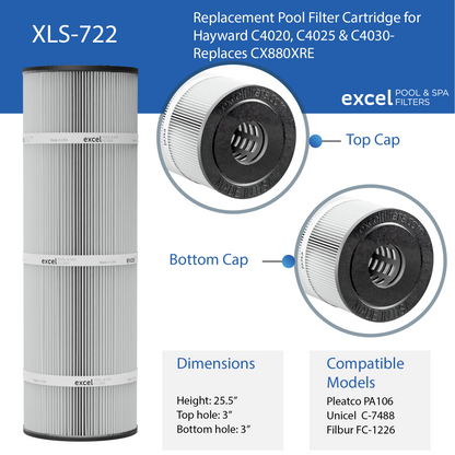 Excel Filters XLS-722 4-Pack Replacement Filter Cartridges, Compatible with Hayward SwimClear C4020, C4025 & C4030, Replaces Hayward CX880XRE