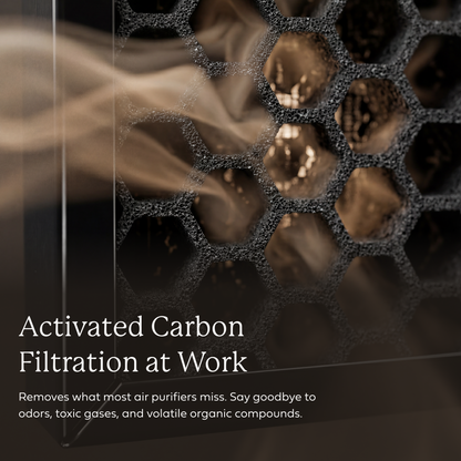 AirDoctor 4000 activated-carbon filter graphic showing a honeycomb structure