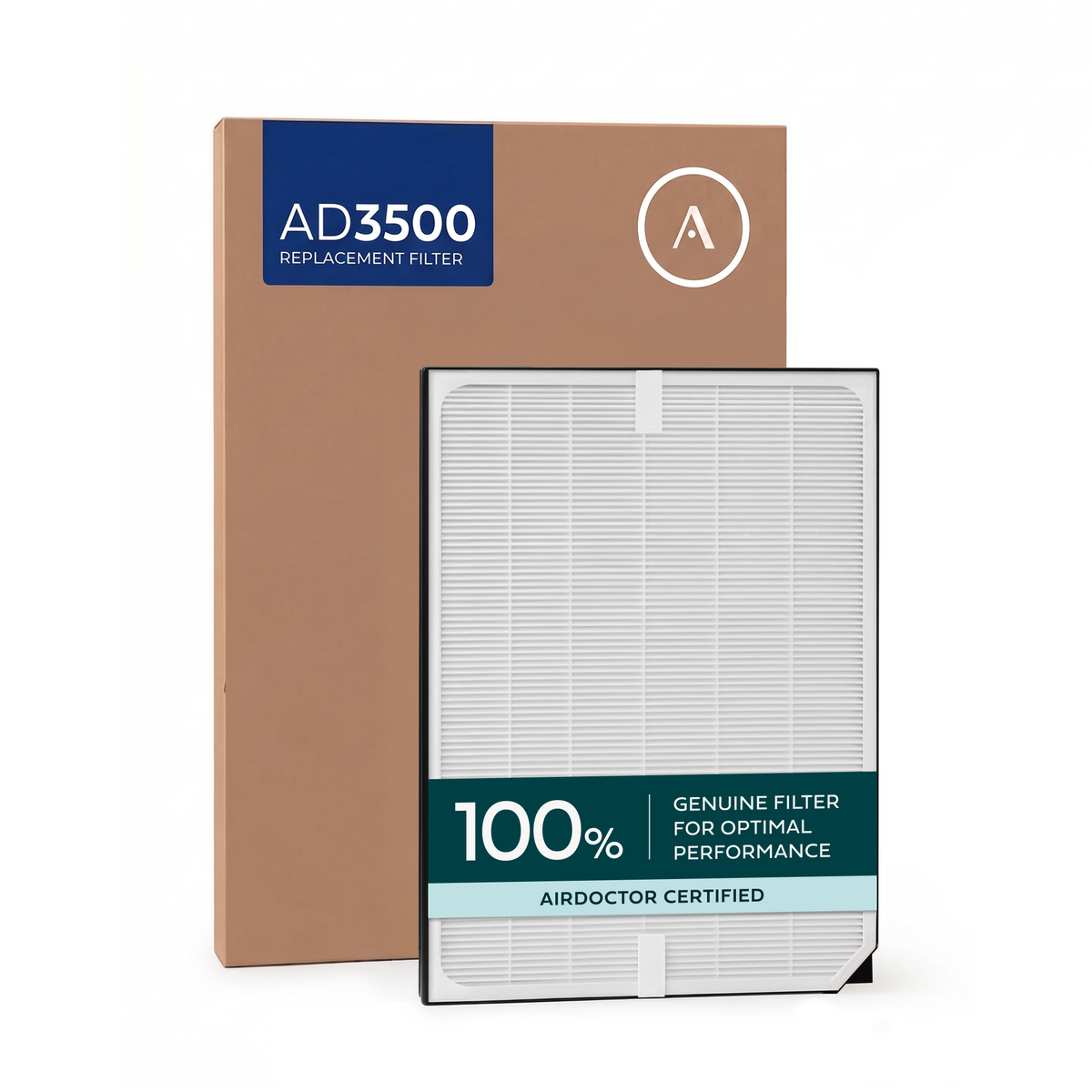AirDoctor 3000 Series UltraHEPA filter in front of an AD3500 replacement-filter box