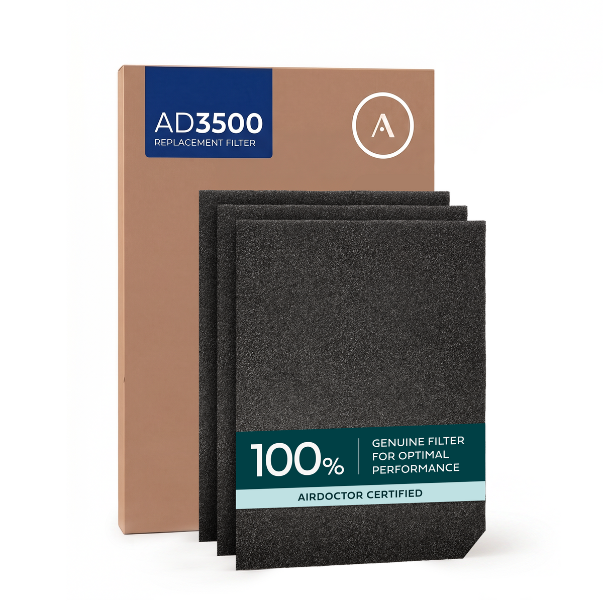 Three AirDoctor 3000 Series pre-filters in front of an AD3500 box