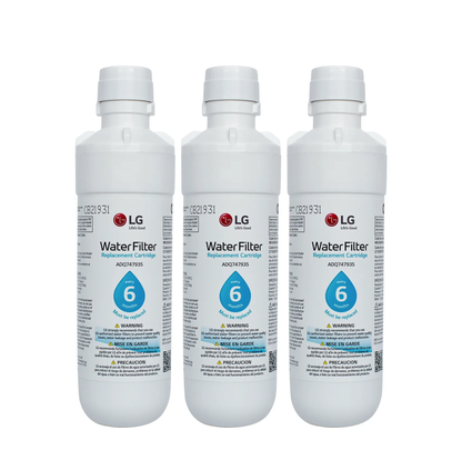 Three LG ADQ747935 LT1000P refrigerator water filter cartridges