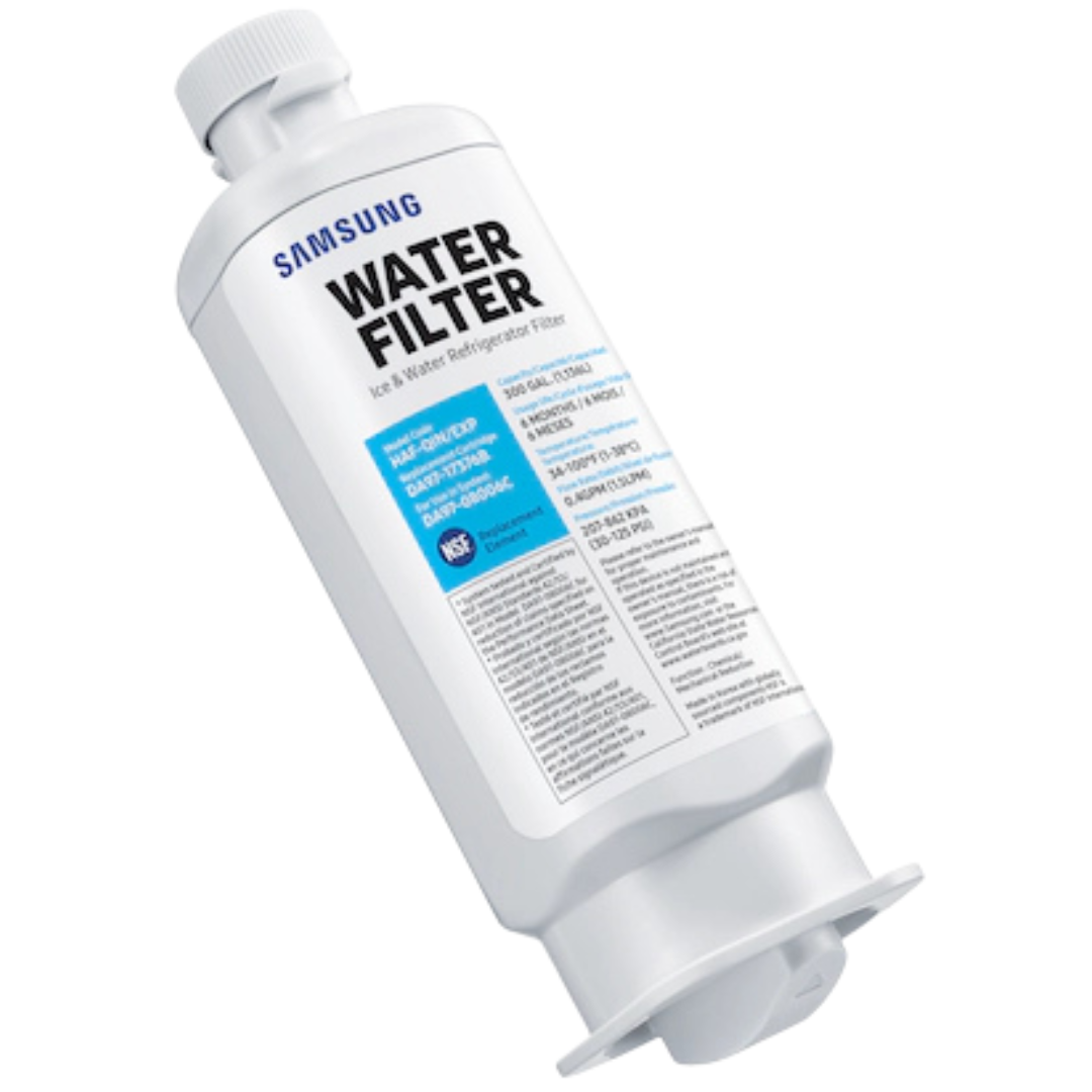 Angled view of Samsung HAF-QIN/EXP DA97-17376B refrigerator water filter