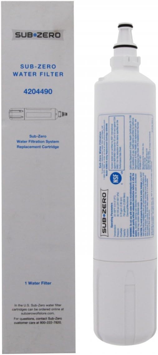 Sub-Zero 4204490 water filter beside its tall white retail box