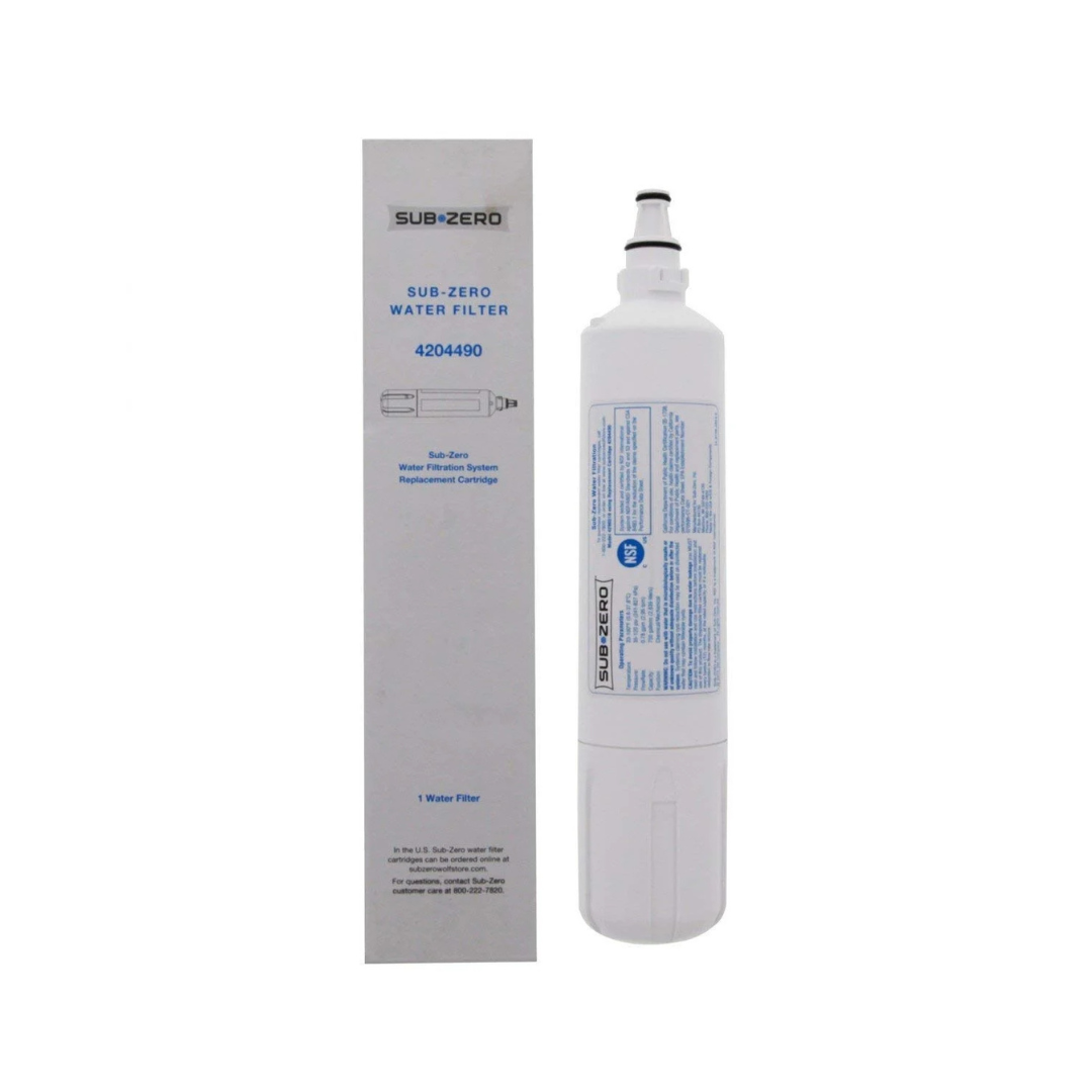 Sub-Zero 4204490 water filter beside a white box marked 4204490